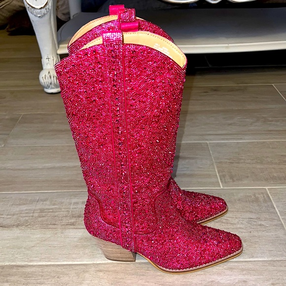 NWOT Cozzy Girl Fuchsia Rhinestone Boots - Picture 5 of 13